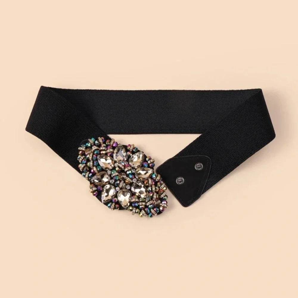 Crystal Jeweled Black Waist Belt